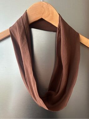 Vintage 100% Silk Infinity Scarf Brown Made in Japan